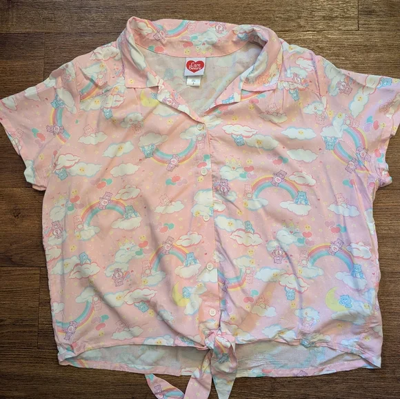 Care Bears Rainbows & Clouds Tie-Front Girls Woven Button-Up - Picture 2 of 7